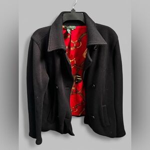 Lauren Ralph Lauren Women’s XL Black Peacoat Winter Jacket Cotton Preppy Style